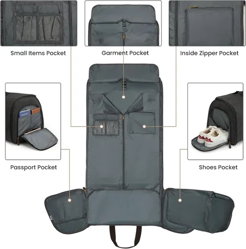 Vista 6 de S-ZONE Traje de viaje bolsa de ropa con neceser conjunto de dos piezas, Negro -, Bolsa de traje para hombre de viaje