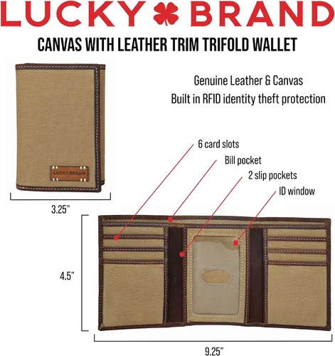 Vista 7 de Lucky Brand Men's Trifold Wallet ID Window Card Slots Genuine Leather Organization Durable Stylish