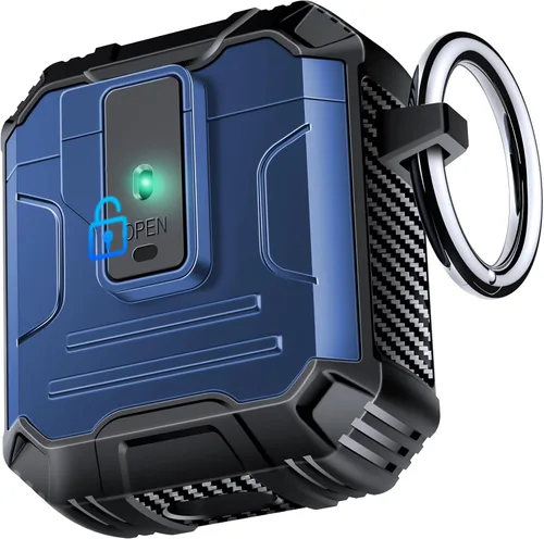 Vista 17 de Amoured AutoPOP - Funda para AirPods Pro de 1ª generación con cerradura y llavero, protección resistente de 360° y mecanismo de apertura de 1 clic