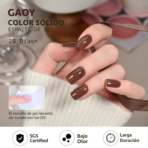 Vista 5 de GAOY - Esmalte de uñas de gel marrón, 16ml de esmalte de gel para quitar por remojo, curado con luz UV para arte de uñas, manicura DIY en casa, 2088