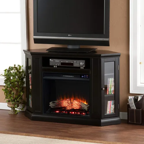 Vista 6 de SEI Furniture Claremont Corner - Chimenea eléctrica convertible con almacenamiento, color negro