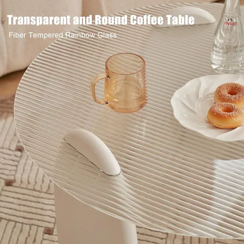 Vista 4 de HM&DX Mesa de centro de vidrio templado transparente, mesa auxiliar redonda moderna con base gruesa, mesa de té pequeña de vidrio para sala