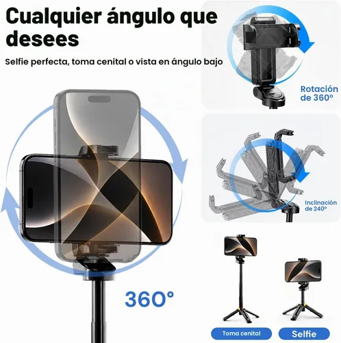 Vista 3 de Mini Selfie Stick Tripod, 4" Pocket-Sized Selfie Stick with Bluetooth Remote, 4-Leg Reinforced Stand, 360° Rotation, 3.8 oz Lightweight for
