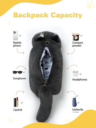 Vista 5 de Bolso cruzado con forma de gato con correa ajustable y cadena de metal, bolso de gato para mujer