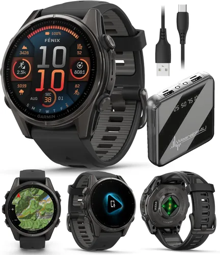 Vista 27 de Garmin Fenix 0.315 – 1.693 in Zafiro, AMOLED Multisport GPS Smartwatch, gris carbón DLC titanio con silicona negro/gris guijarro, linterna LED fenix