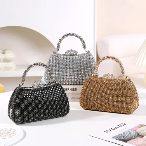Vista 6 de Dreubea Bolso de mano hermoso para mujer, bolso de mano de moda brillante con diamantes de imitación