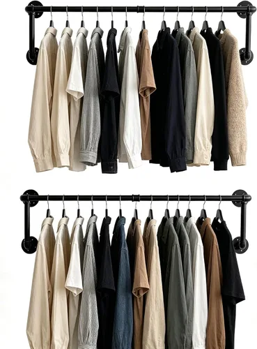 Vista 8 de Homeyeeng - Perchero de ropa de tubo industrial para montar en pared para colgar ropa, perchero de ropa de pared de alta resistencia que ahorra