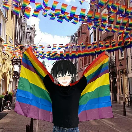 Vista 4 de ORHA Capa de bandera de arco iris, disfraz de bandera del Día del Orgullo, bandera de 59 x 35 pulgadas, bandera portátil para adultos, decoración