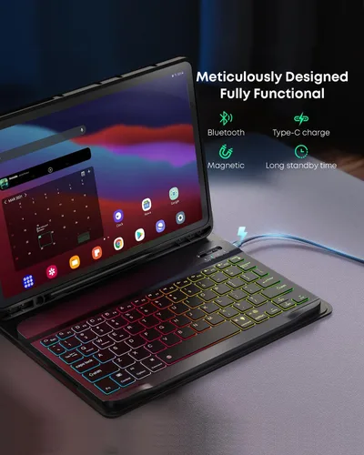 Vista 7 de Funda para tablet A8 con teclado Samsung Galaxy Tab A8 de 10.5 pulgadas 2021/2022 SM-X200, SM-X205 Dazzle Magic Keyboard retroiluminado Soporte