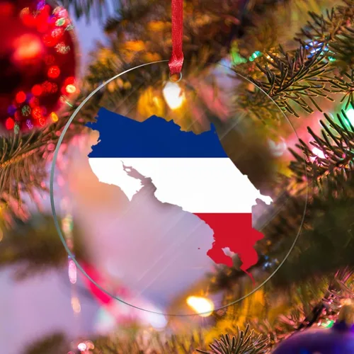 Vista 25 de Silueta de la bandera de Bután, adornos para árbol de Navidad, bandera nacional, recuerdo, decoraciones de Navidad, adornos acrílicos de Bután