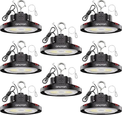 Vista 14 de CINOTON Luz LED UFO de Bahía Alta de 100W, Luces LED de Aluminio para Tienda con 15000LM, Iluminación de Bahía Comercial de 5000K para Almacén