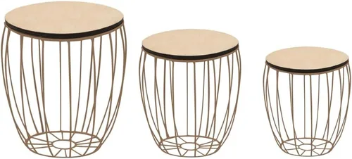 Vista 3 de Juego de 3 mesas redondas de café, mesa extraíble y base de metal con cesta de almacenamiento, mesa apilable para sofá, mesa de cóctel, mesa