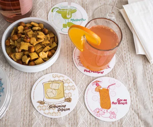 Vista 3 de Juego de posavasos de corcho retro - Bebidas - Juego de 4