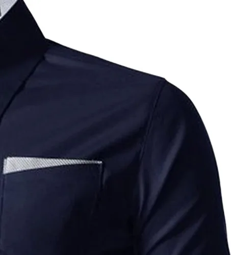 Vista 3 de Camisa decorativa a rayas de contraste de moda para hombre, camisa de manga larga de algodón casual con cuello a cuadros