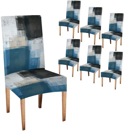 Vista 111 de TOMWISH Juego de 2 fundas para sillas de comedor, color turquesa y gris, fundas elásticas para sillas Parsons, de elastano, lavables, protectores