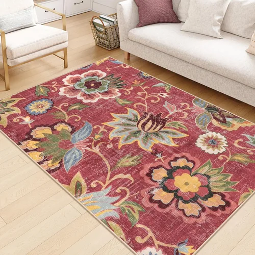 Vista 54 de Beeiva Alfombras florales de entrada, lavables para interiores, ultra fina, de 2 x 3 pies, antideslizante, para cocina, tapete de cachemira suave