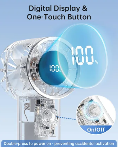 Vista 4 de TriPole Ventilador portátil mini ventilador turbo de mano para viajes, tiempo máximo de enfriamiento de 20 horas, ventiladores de batería recargable