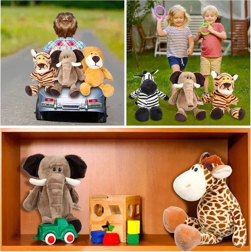 Vista 6 de Juego de 5 animales de peluche de safari, incluye leones, tigre, elefantes, cebras y jirafas, animales salvajes de 11.8 pulgadas, juguetes suaves