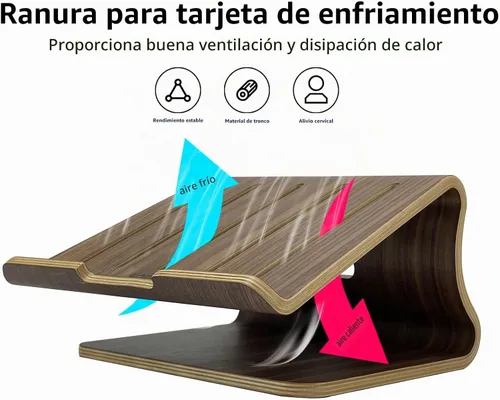Vista 5 de SAMDI Soporte de madera para laptop, soporte para laptop, soporte de madera, soporte de madera para computadora de escritorio, compatible