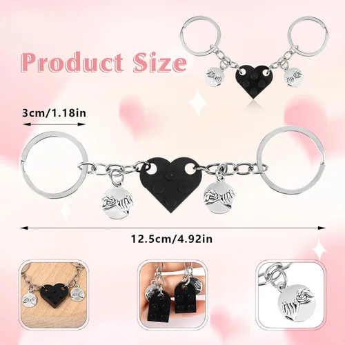 Vista 5 de Ouligay Llavero de corazón para pareja, llavero de corazón de ladrillo para novio, novia, llaveros a juego para parejas, regalo de San Valentín