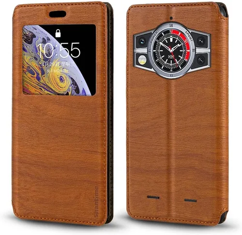 Vista 9 de Funda de piel sintética con ventana magnética invisible compatible con Cubot Kingkong 9, cubierta transparente inteligente con protección completa