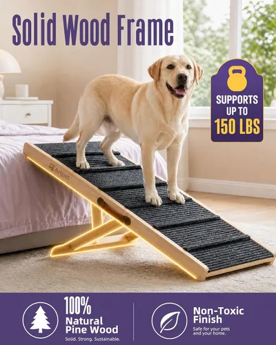 Vista 7 de Dog Ramp for Bed, Adjustable Pine Wood Ramp for Small & Medium Dogs