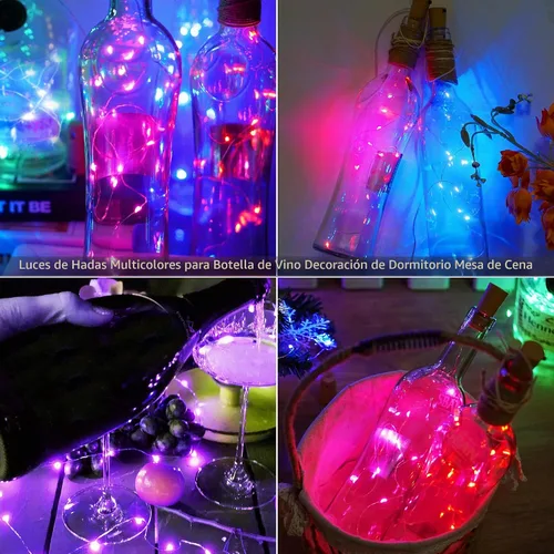 Vista 5 de SmilingTown 12 paquetes de 20 luces LED para botellas de vino con corcho - Cadena de luces de hadas de alambre plateado, luces de corcho operadas