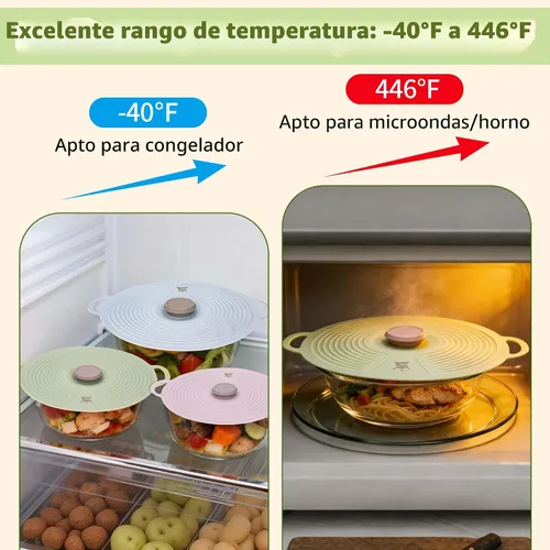 Vista 4 de Tapas de silicona para cuencos, 3 unidades, cubierta contra salpicaduras de microondas con 3 tamaños, tapas reutilizables resistentes al calor, se