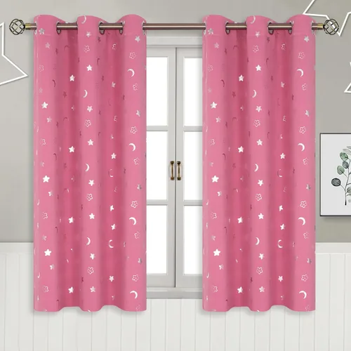 Vista 51 de BGment Cortinas opacas para dormitorio infantil, con aislamiento térmico, con ojales, estampado de estrellas plateadas, cortinas para oscurecer