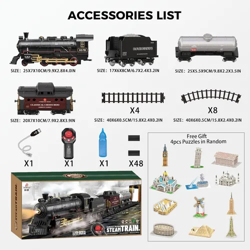 Vista 4 de Juego de tren eléctrico con control remoto de Navidad, locomotora de vapor, vagón de carga y pistas, juguetes de tren recargables para niños con 3