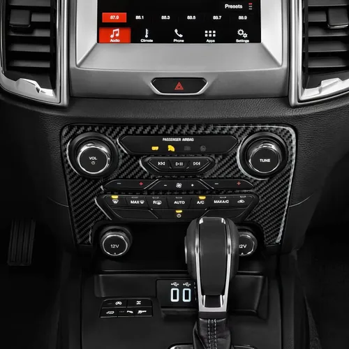 Vista 6 de Cubierta de Panel de Control Central de Fibra de Carbono para Tablero de Coche para Ford Ranger 2019 2020 2021 2022 2023 XLT Lariat XL Accesorios