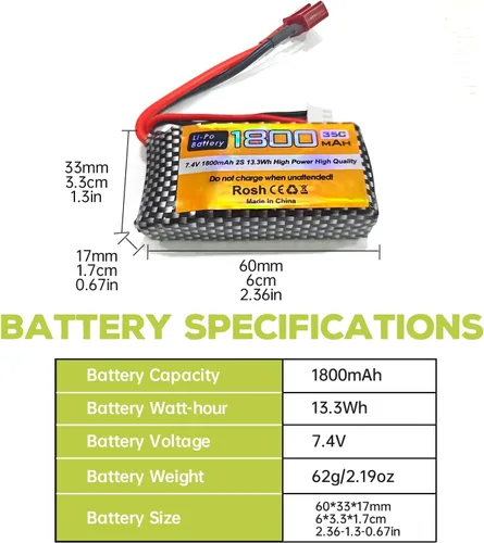 Vista 3 de sea jump 2PCS 7.4V 35C 1800mah batería de litio para WLTYOS K929-B A959-B 12401 12402 12403 12404 12423 12428 144001 1/18 1/14 1/12 RC juguete
