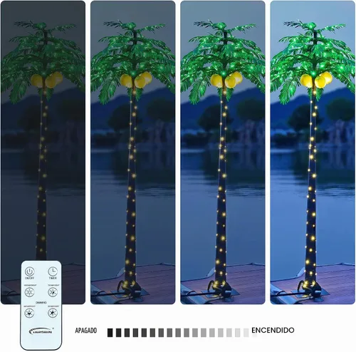 Vista 4 de Palmera Iluminada de 8 Pies 256 LED Árbol de Palmera Artificial con Luces para Decoración Exterior e Interior Vacaciones de Verano Navidad Tiki Bar