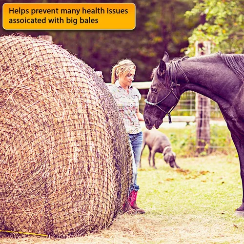 Vista 2 de Texas Haynet - Red de heno de pacas redondas de alimentación lenta - Alimentador de pacas redondas duradero para caballos - Red de nailon resistente