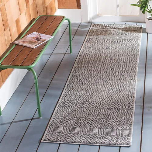 Vista 37 de SAFAVIEH Alfombra lavable al aire libre, colección Courtyard - 2'3" x 5', gris y negro, no desprende pelusa y fácil limpieza, ideal para patio