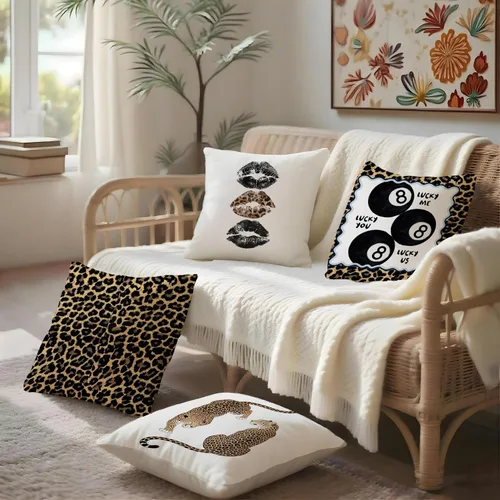 Vista 3 de Trendy Leopard Cheetah Print Pillow Covers 18x18 Set of 4