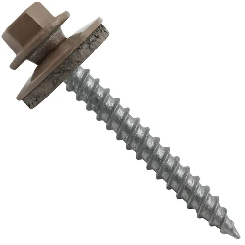 Vista 16 de 12 tornillos para techos de metal gris ABC de 1-1/2 pulgadas, cabezal de arandela hexagonal, arranque automático/roscado, arandela EPDM. 1 bolsa