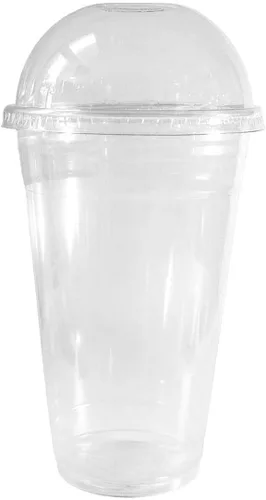 Vista 2 de Vasos de 14 onzas, paquete de 1000 Tazas de café helado y tapas de cúpula Batido frío Vasos de plástico con tapas de cúpula Vaso desechable