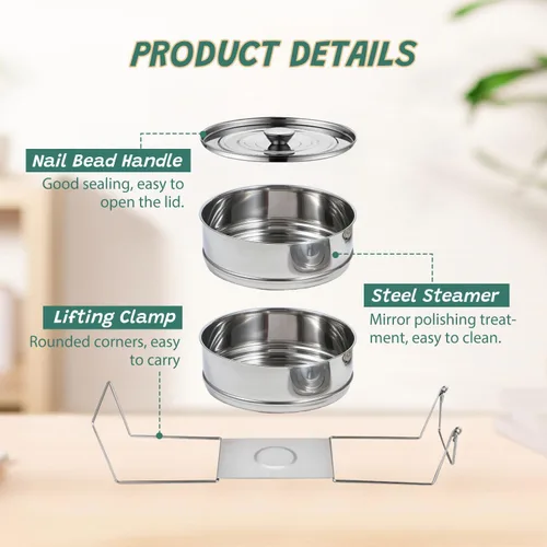 Vista 3 de Insertos apilables de acero inoxidable, juego de insertos de vapor de 2 niveles de 6 cuartos con asas para ollas instantáneas y ollas a presión