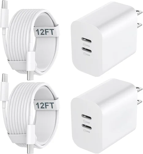 Vista 8 de Cargador para teléfono 15/16/17 Pro Max de carga rápida, bloque de carga USB C de doble puerto de 20 W con cable de carga USB C a C de 6.6 pies