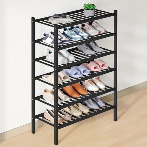 Vista 58 de Smiry Zapatero de bambú para armario, organizador de zapatos de madera de 3 niveles, estante apilable de almacenamiento de zapatos de madera