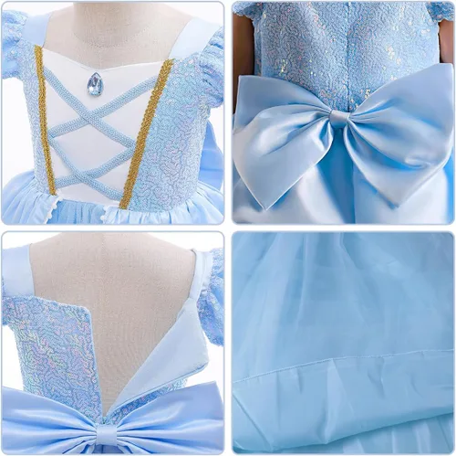 Vista 5 de iTVTi Disfraz de princesa Cenicienta para niñas, vestido de cosplay para carnaval, disfraz de fiesta de Halloween