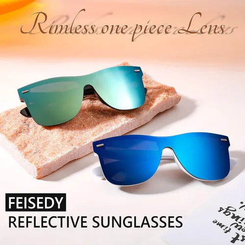 Vista 7 de FEISEDY Gafas de sol reflexivas de una pieza sin montura de moda con lentes de sol reflectantes B4114