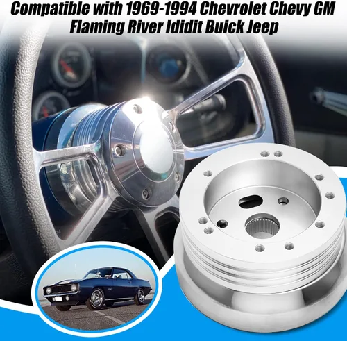 Vista 2 de Adaptador de cubo de volante de billete de 5 y 6 agujeros compatible con Chevrolet Chevy GM Flaming River Ididit Buick Jeep Pontiac Oldsmobile