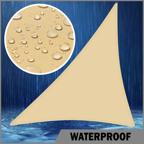 Vista 2 de ShadeMart Vela de Sombra Impermeable de 8' x 8' x 8' Beige, Vela de Sombra Solar Beige Triangular Tamaño Personalizado, Toldo Resistente al Agua