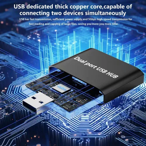 Vista 6 de Concentrador USB, divisor USB 1 en 2 salidas, doble concentrador USB para laptop, Xbox PC, MAC, Mac Book, tableta, pestaña, consola, impresora