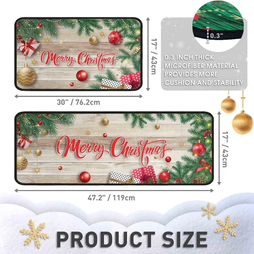 Vista 2 de 2 tapetes de cocina de Navidad para piso, tapete antideslizante para decoración de cocina, juego de alfombras de cocina antifatiga con corredor