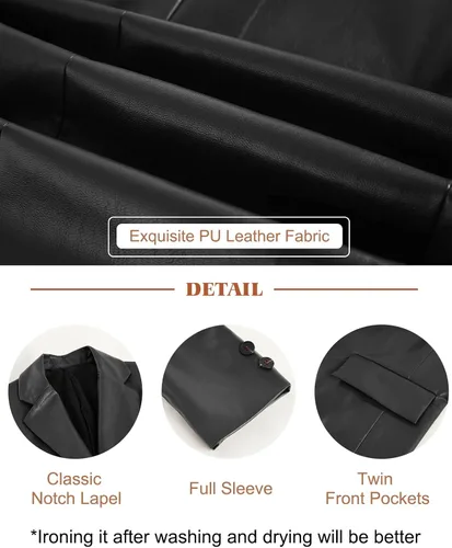 Vista 6 de Pepochic Womens Oversized Leather Jacket Long Sleeve Faux Leather Blazer Lapel Button Down Leather Shacket Coat with Pockets