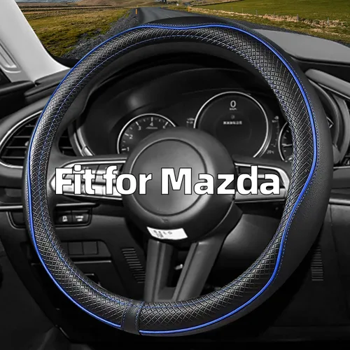 Vista 5 de Funda de volante de automóvil para Mazda, compatible con Mazda 3, Mazda 6, Mazda 5, CX-50, accesorios automáticos para Mazda, cuero premium, diseño