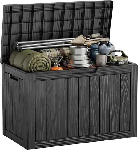 Vista 13 de EasyUp - Caja de almacenamiento para exteriores de 50 galones, impermeable, con cerradura 2-Gris